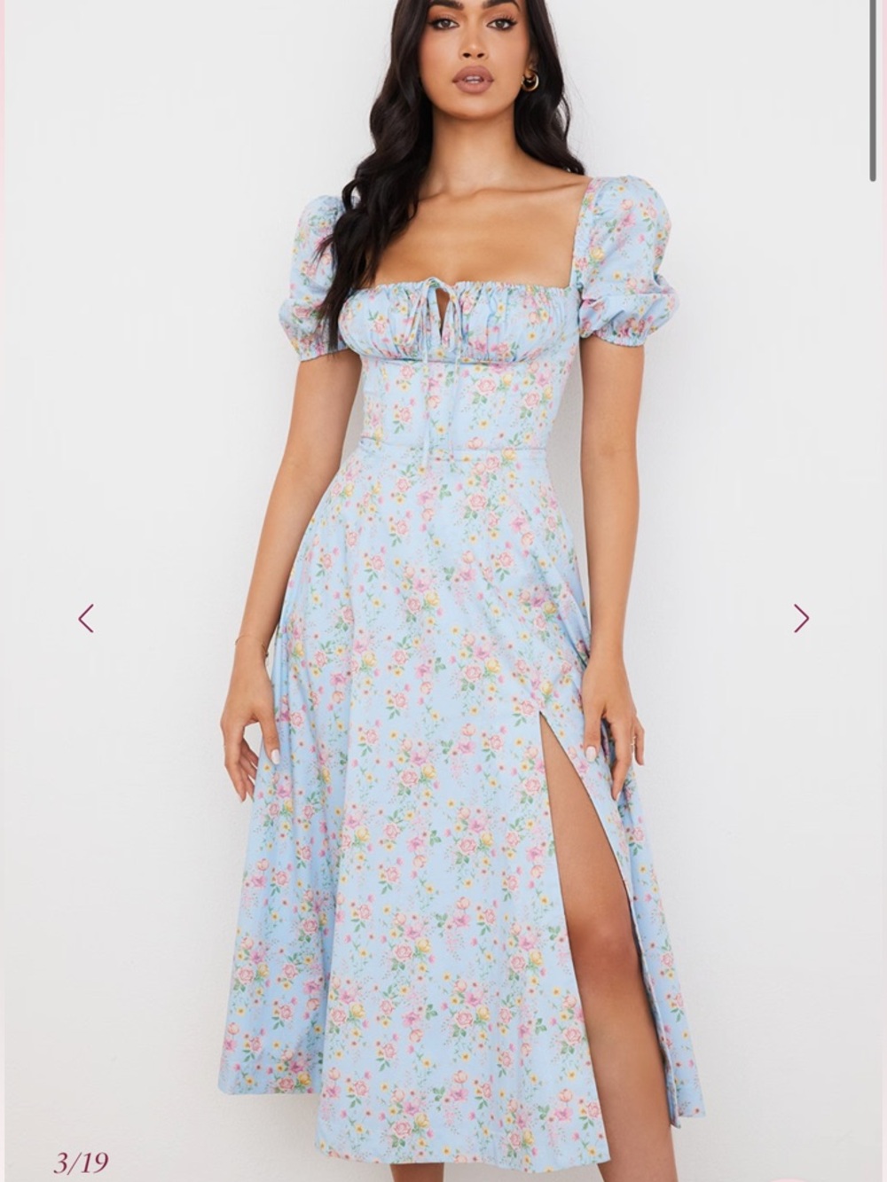 House of CB Tallulah Blue Floral Puff Sleeve Midi Dress - Picture 3 of 5